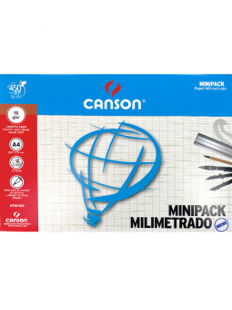 Papel Milimitrado Minipack Escolar Canson 21x29,7cm 90gr 12 Hojas 177015CL