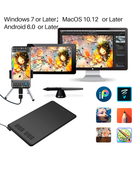 Tableta Gráfica Digital H640P Huion 26x14.8cm USB Negro HUIH640P