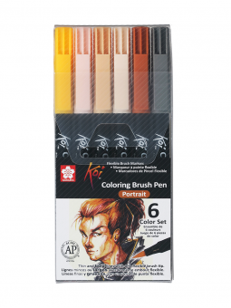 Marcadores Sakura Koi Brush Pen Set 6 Retrato XBR-6C