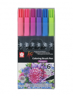 Marcadores Sakura Koi Brush Pen Set 6 Flores XBR-6E