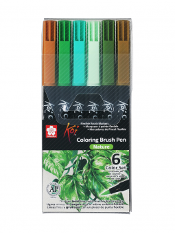 Marcadores Sakura Koi Brush Pen Set 6 Naturaleza XBR-6D