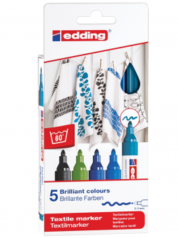 Marcadores Textil Edding Set 5 Colores Fríos Punta Media 4-4500-5099