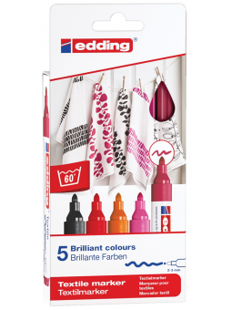 Marcadores Textil Edding Set 5 Colores Cálidos Punta Media 4-4500-5999