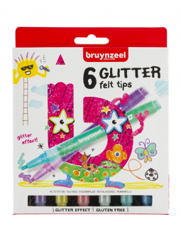 Marcadores Felt-Tip Niños Glitter Bruynzeel Set 6 Colores 60126006