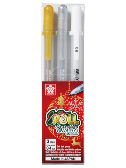 Lápices Gel Gelly Roll Sakura Set 3 Blanco, Dorado y Plateado XPGB-3CH2