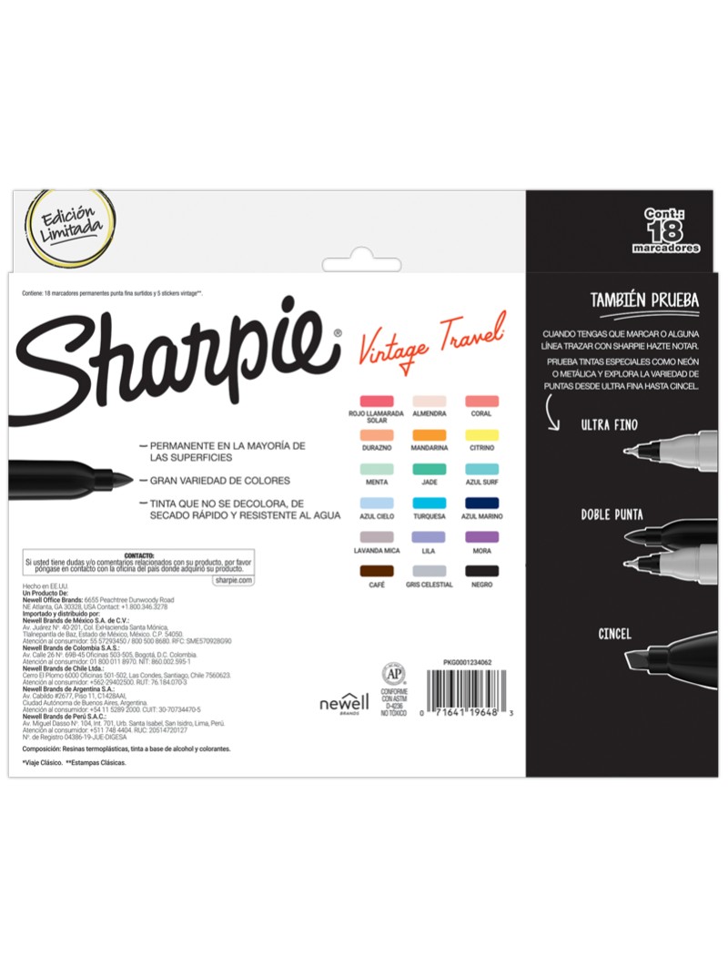 Marcadores Permanentes Sharpie Vintage Travel Set 18 Colores 2152178