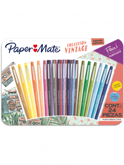 Marcadores Paper Mate Flair Colección Vintage Punta Media Set 24 Colores 2152224