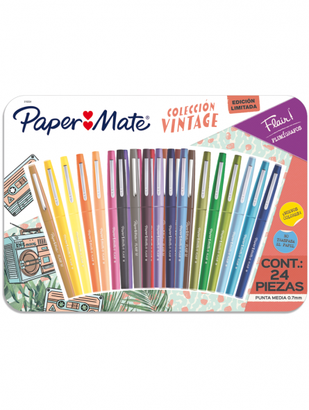 Marcadores Paper Mate Flair Colección Vintage Punta Media Set 24 Colores 2152224