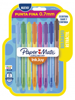 Lápices Pasta Inkjoy Paper Mate Retráctil Punta Fina 0.7mm Set 8 Colores 2166738