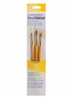 Pinceles Princeton RealValue Mango Corto Amarillo Pelo Sintético Camello Set 3 (1) 9100