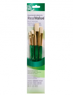 Pinceles Princeton RealValue Mango Corto Verde Pelo Natural Cerda Set 4 9112