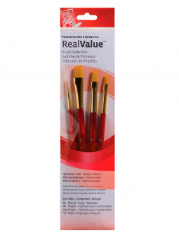 Pinceles Princeton RealValue Mango Corto Rojo Pelo Sintético Taklon Dorado Set 4 9123