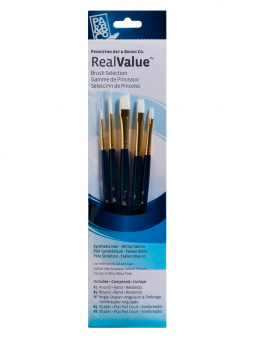 Pinceles Princeton RealValue Mango Corto Azul Pelo Sintético Taklon Blanco Set 5 9136