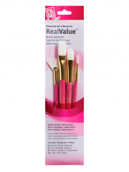 Pinceles Princeton RealValue Mango Corto Fucsia Pelo Sintético Taklon Blanco Set 4 9182