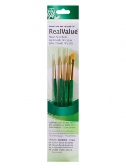 Pinceles Princeton RealValue Mango Corto Verde Pelo Sintético Taklon Dorado Set 4 (1) 9115