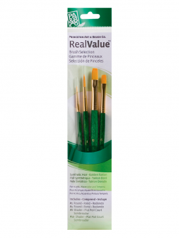 Pinceles Princeton RealValue Mango Corto Verde Pelo Sintético Taklon Dorado Set 4 (2) 9116