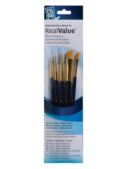 Pinceles Princeton RealValue Mango Corto Azul Pelo Sintético Taklon Dorado Set 5 9139