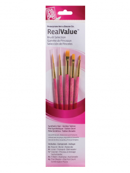 Pinceles Princeton RealValue Mango Corto Fucsia Pelo Sintético Taklon Dorado Set 5 9184