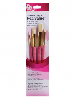 Pinceles Princeton RealValue Mango Corto Fucsia Pelo Natural Cerda Set 4 (2) 9183