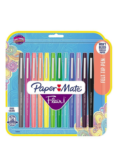 Marcadores Paper Mate Flair Tropical Vacation Punta Media Set 12 Colores 1928605