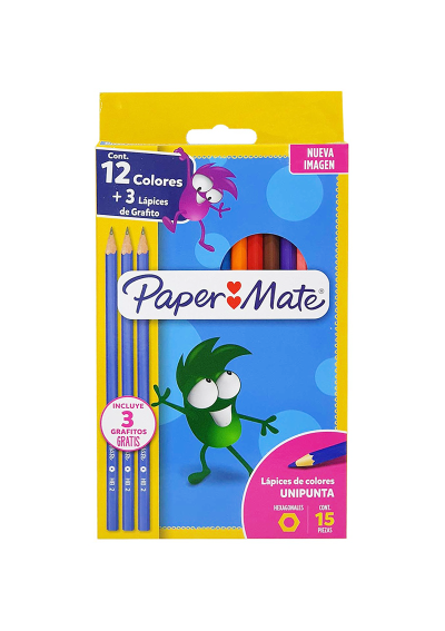 Lápices de Colores Paper Mate Set 12 Colores + 3 Lápices Grafito 1899462