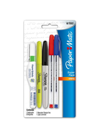 Pack Paper Mate 2 Lápices Pasta, Corrector, Marcador y Destacador P507186