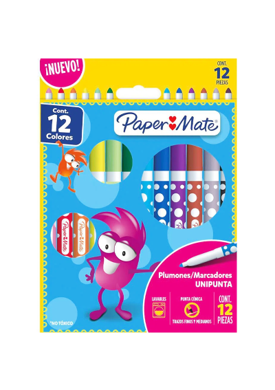 Marcadores Paper Mate Punta Cónica Set 12 Colores G10106