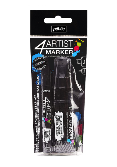 PEBEO 4ARTIST MARKER ROTULADOR DE PINTURA BASE ACEITE SET DE 2 ROTULADORES  DE 2 MM Y 8 MM NEGROS - Artemiranda