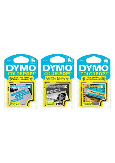 Cintas D1 Dymo Glitter de Colores 12mm x 3mt