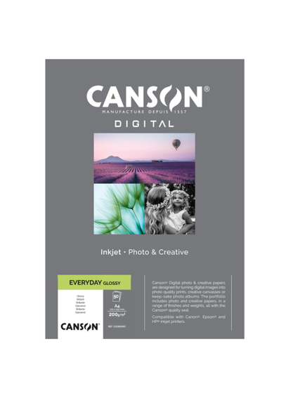 Resma Papel Canson Digital Everyday Brillante 200gr A4 50 Hojas 33300S001