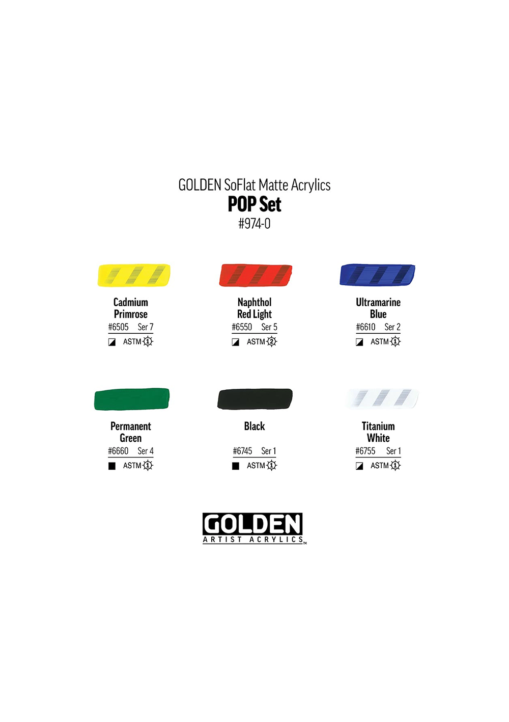 Acrílico Golden Opaco SoFlat POP! Set 6 colores x 2oz 0000974-0