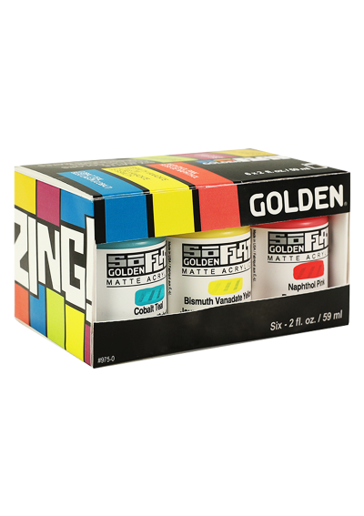 Acrílico Golden Opaco SoFlat ZING! Set 6 colores x 2oz 0000975-0