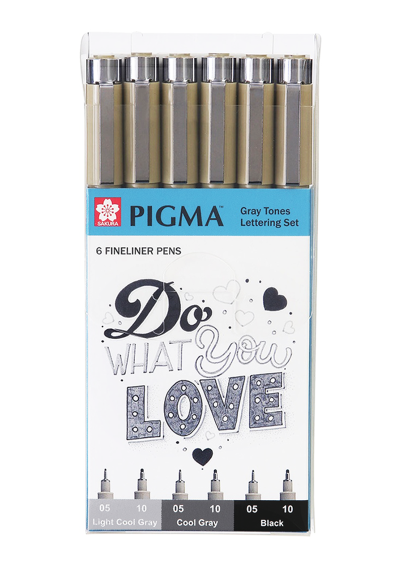 Tiralíneas Sakura Pigma Micron Set 6 Tonos Grises Lettering XSDK-G6B