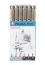 Tiralíneas Sakura Pigma Micron Set 6 Tonos Grises Fríos Dibujo XSDK-G6A