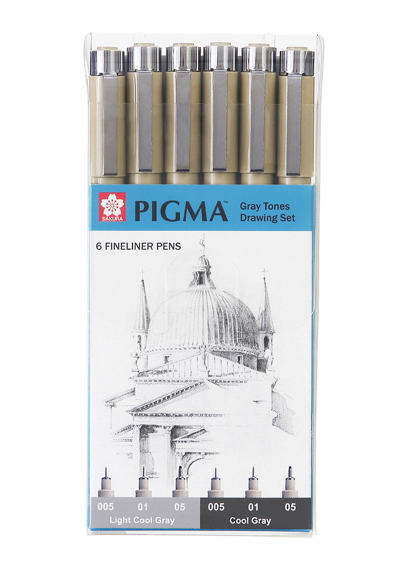 Tiralíneas Sakura Pigma Micron Set 6 Tonos Grises Fríos Dibujo XSDK-G6A