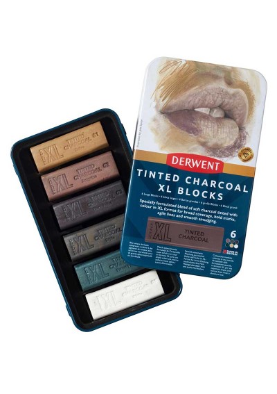 Barras Carboncillo con Color Derwent XL Tinted Charcoal Set 6 Colores 2306177