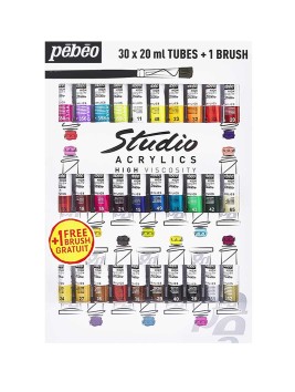 Acrílico Pebeo Studio Set 30 Colores 20ml + Pincel 833431