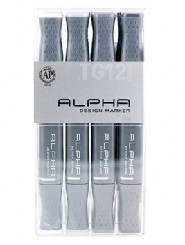 Marcadores Alpha Design Set 12 Colores Gris Toner ADM-TG12C