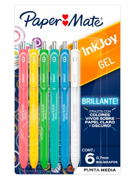 Lápices Gel Inkjoy Paper Mate Retráctil Punta Fina 0.7mm Set 6 Colores 2198010