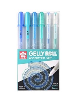Lápices Gel Gelly Roll Sakura Variados Set 6 Colores Azules y Verdes 1.0mm XPGB-AS6B