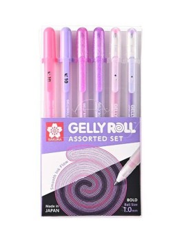Lápices Gel Gelly Roll Sakura Variados Set 6 Colores Rosados y Morados 1.0mm XPGB-AS6A
