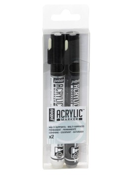 Pack Marcadores Acrílico Pebeo Set Duo Blanco y Negro 1.2mm 201221