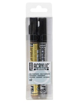 Pack Marcadores Acrílico Pebeo Set Duo Oro y Plata 1.2mm 201222