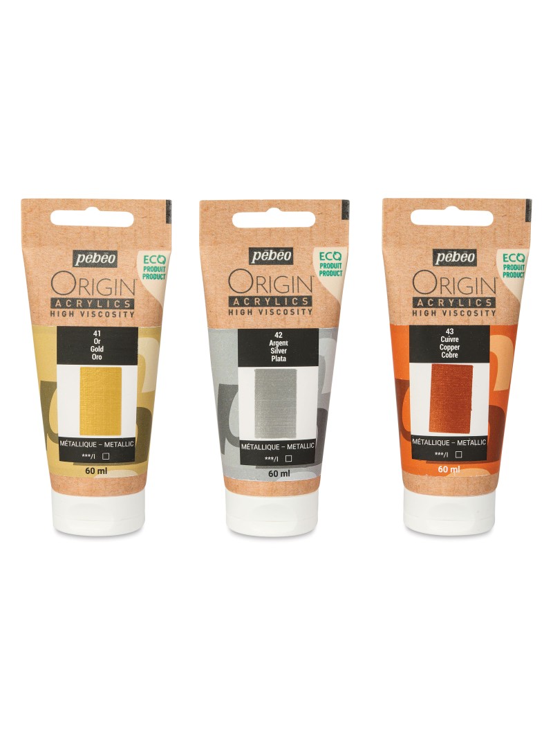Acrílico Pebeo Origin Set 3 Colores Metálicos 60ml 817411 Acrílico Pebeo Origin Set 3 Colores Metálicos 60ml 817411