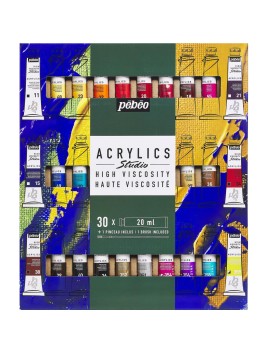 Acrílico Pebeo Studio Set 30 Colores 20ml + Pincel 833436