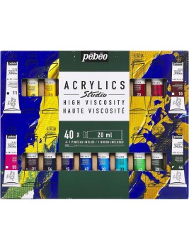 Acrílico Pebeo Studio Set 40 Colores 20ml + Pincel 833446