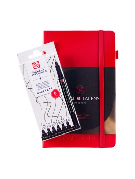 Libreta Royal Talens Roja 13x21 cm Líneas + Set de 6 Tiralíneas 90480963