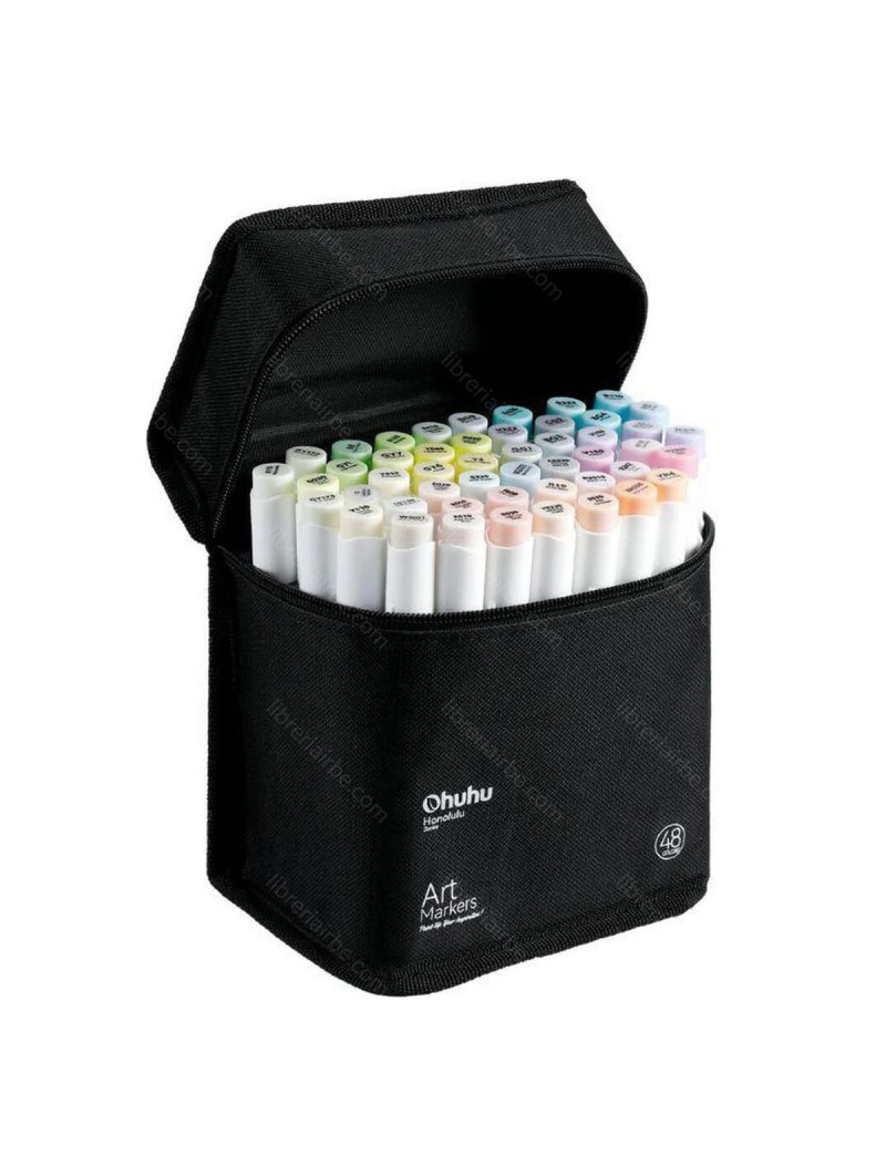 Marcadores al Alcohol Ohuhu Set Honolulu B 48 Colores + 1 Blender Tonos Pasteles Y30-80404-65