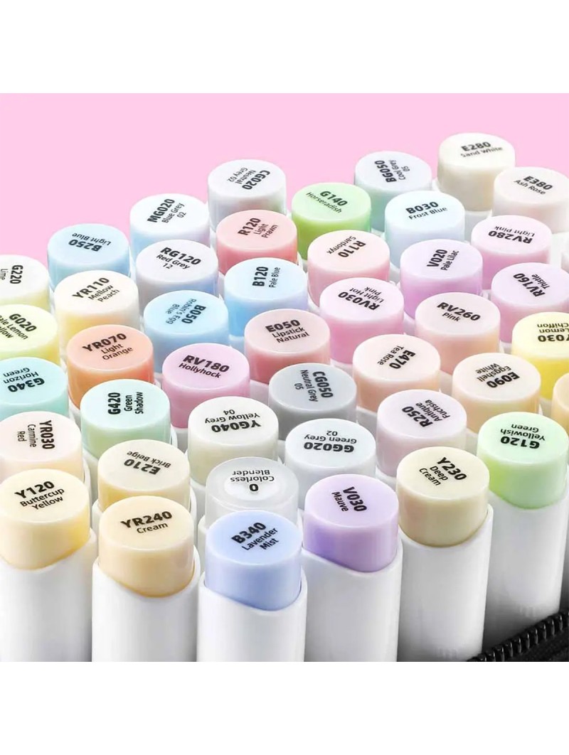 Marcadores al Alcohol Ohuhu Set Honolulu B 48 Colores + 1 Blender Tonos Pasteles Y30-80404-65