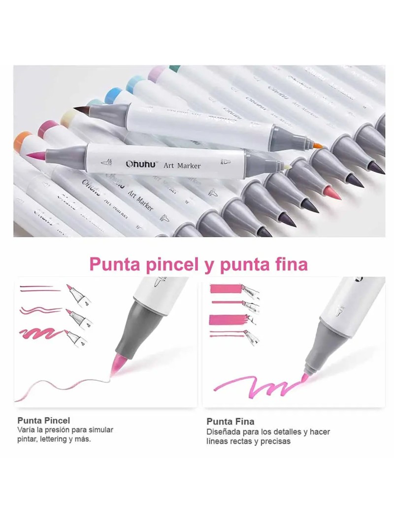 Marcadores al Alcohol Ohuhu Set Honolulu B 48 Colores + 1 Blender Tonos Pasteles Y30-80404-65